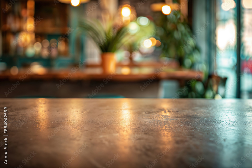 Aufkleber empty table in a coffee shop with warm lighting reflecting on the surface