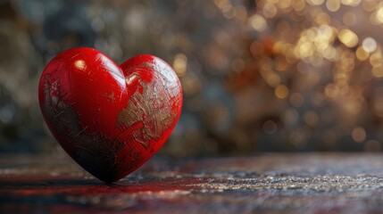 World Heart Day. Horizontal banner. Red heart on a brown stone background. Free space for text. Health care concept, healthy lifestyle, prevention of heart attack, organ donation