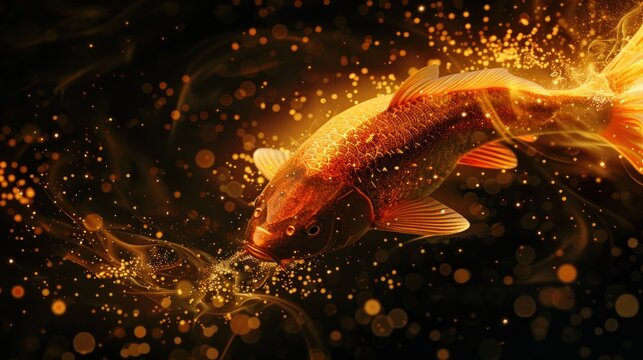 Golden Koi Fish in a Magical Glow