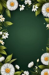 white flowers theme border and green background design for invitation card