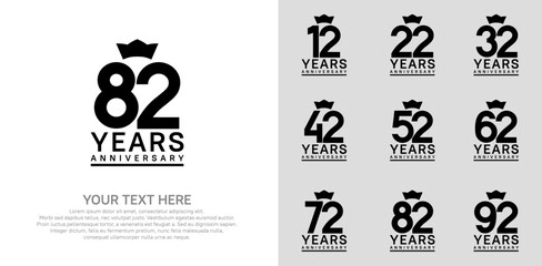 anniversary logotype set. black color and crown can be use for celebration event