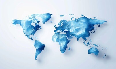 Geometric Blue World Map on White Background