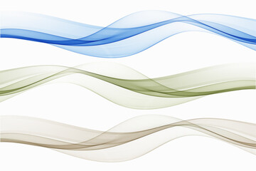 Collection of abstract colored smoke waves in transparent blue, beige and burgundy colors.