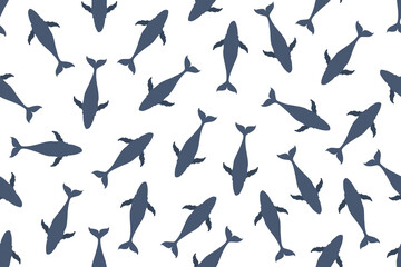 Whale seamless pattern isolated white. Humpback Whale ornament. Simple minimalsim marine vector illustration can used bed linen fabric textile print. Children wall decor. EPS 10