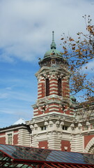 The beautiful New York city view with the colorful autumn trees and buildings as background in autumn