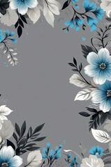 blue flowers theme border and grey background design for invitation card