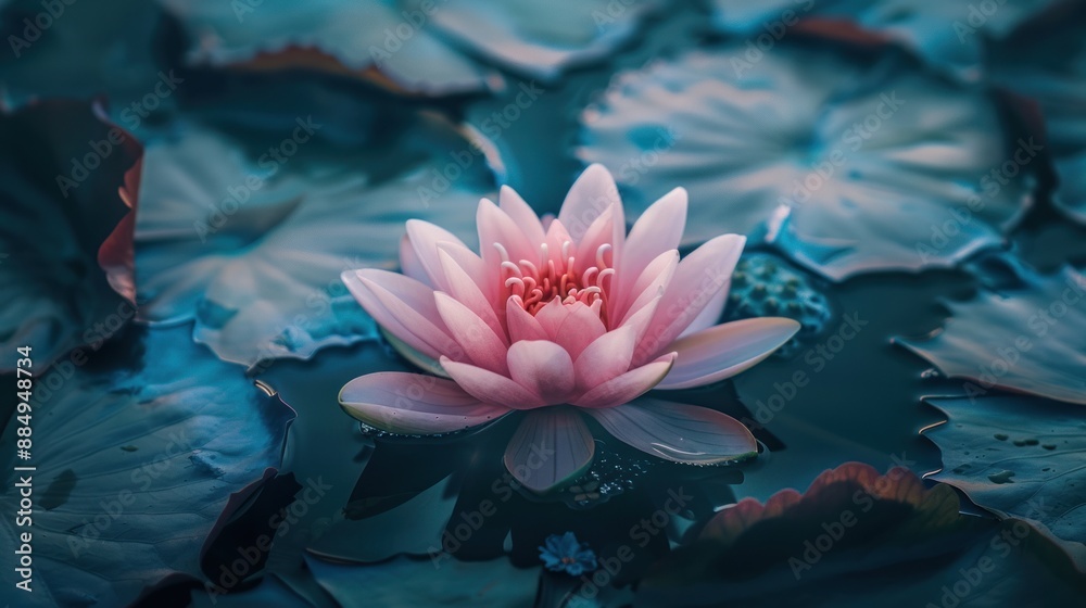 Wall mural pink lotus flower in a pond