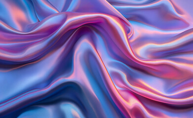 Obraz premium Iridescent silk fabric with pink and blue hues creating smooth, wavy folds.