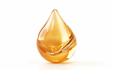 Glossy amber-colored drop of oil isolated on a white background.