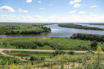 The tower of an ancient Bulgarian fortress on a high cliff on the banks of the Kama River, Elabuga,...