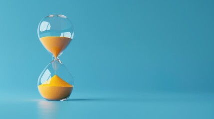 Hourglass isolated on blue background with copy space
