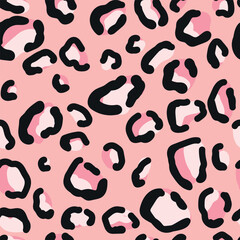 Leo print on pink background, seamless pattern.