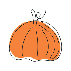 Pumpkin in one line. Pumpkin vector illustration drawn in continuous line style, minimalistic design