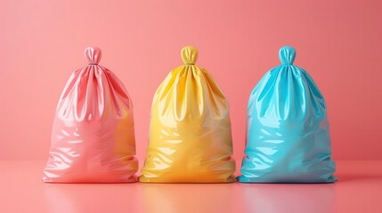 reusable plastic bags flat design front view zero waste shopping animation Triadic Color Scheme