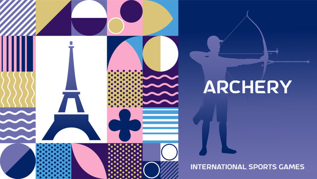 International sports archery poster background. Banner of Paris summer world sports competition