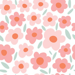 Seamless with daisy chamomile on white background vector illustration. Cute hand drawn floral pattern.	