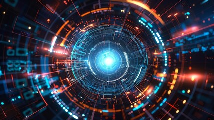 Futuristic abstract technology network connection illustration: complex digital nodes and interconnected lines forming a high-tech web of advanced technological connections and data exchange


