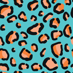 Leo print on blue background, seamless pattern.