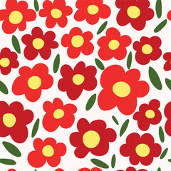 Seamless pattern with red daisy chamomile. Vector illustration .