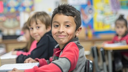 Innovative bilingual education classroom scene with diverse students engaging in language immersion activities, ESL teachers guiding foreign language learning, promoting multicultural understanding an