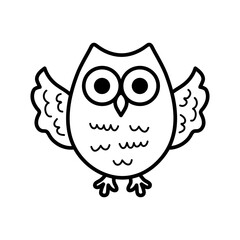 Cute line art owl. Funny doodle owl character. Coloring book for kids. Nursery art style.