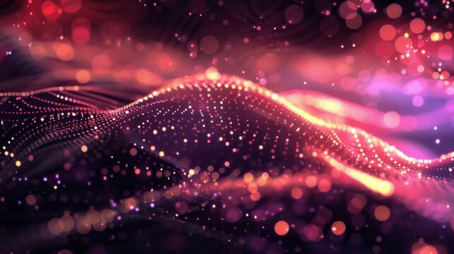 Abstract Waving Particle Technology Background Design: Fluid Wave of Moving Dots and Flowing Particles, High-Tech Visualization with Big Data Concept, Ideal for Technology and Data Science Themes