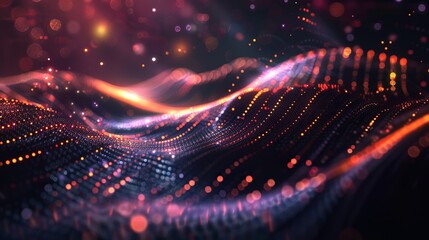 Abstract technology background with illuminated light streaks on dark backdrop, featuring futuristic digital interface elements and modern tech design, ideal for innovation, ai, and cybersecurity conc