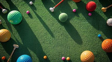 Colorful Array: A variety of brightly colored golf balls are scattered across the grass. The balls come in shades of red, blue, yellow, and pink, adding a playful and vibrant touch to the scene.
