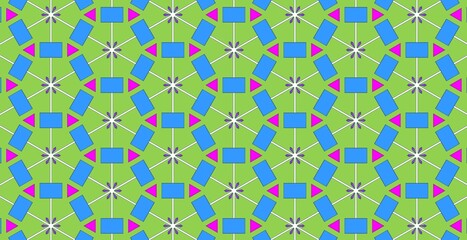 Blue geometric seamless pattern with triangles, floral elements, and vintage style, ideal for wallpaper and textile design