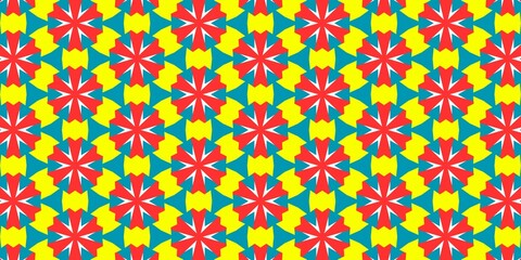 A seamless geometric floral pattern with colorful vintage designs, perfect for wallpaper, textile, and decoration