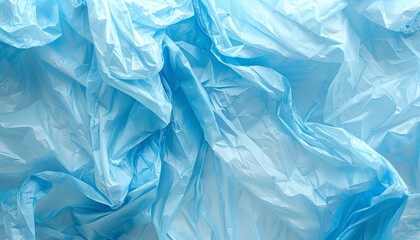 Obraz premium Crumpled light blue plastic bag as background, top view