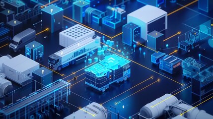 Fototapeta premium The Internet of Things IoT in manufacturing. Integration of connected devices to optimize production, maintenance, inventory, and other factory operations in the new era of Industry 4.0 