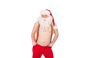 Fototapeta premium Christmas themed party. Funny Santa Claus posing on a white background.