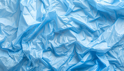 Obraz premium Crumpled light blue plastic bag as background, top view