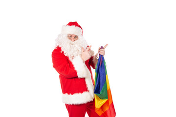 Christmas themed party. Funny Santa Claus posing on a white background.