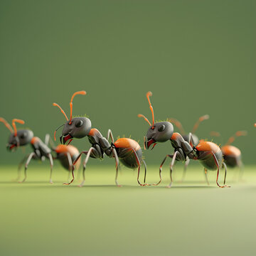 team of ants in green solid background