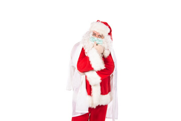 Funny Santa Claus is sick with a cold. White background.