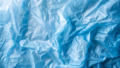 Obraz premium Crumpled light blue plastic bag as background, top view