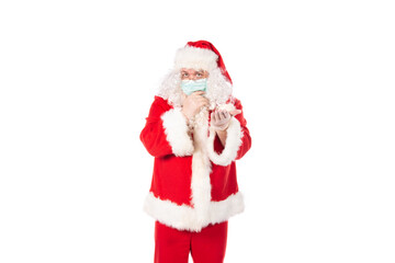Funny Santa Claus is sick with a cold. White background.