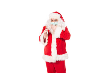 Funny Santa Claus is sick with a cold. White background.