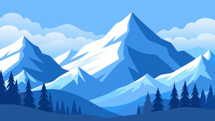 Stunning Winter Mountain Landscape Snow-Capped Peaks and Coniferous Forest