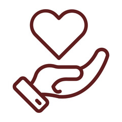 Donation Heart Vector Line Maroon Icon Design