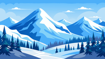 Stunning Winter Mountain Landscape Snow-Capped Peaks and Coniferous Forest