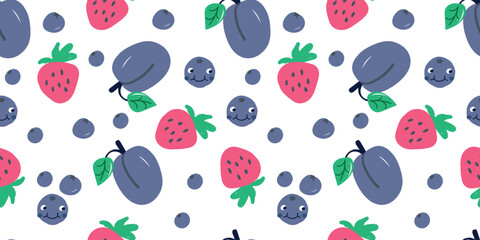 A berries seamless pattern. flat vector illustration. Template for Notebook covers, pattern for wallpapers, textile or nature background. hand-drawn vector elements. Healthy natural vitamin food