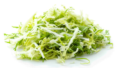 Pile of shredded fresh Chinese cabbage isolated on white, top view