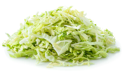 Pile of shredded fresh Chinese cabbage isolated on white, top view