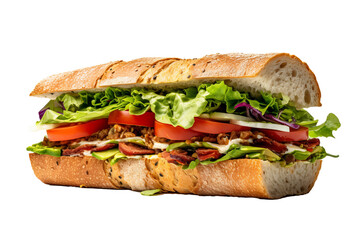Delicious sandwich PNG with transparent background featuring fresh ingredients and perfect layers for food photography and graphic design projects