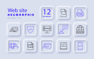 Website set icon. Code, file, HTML, CSS, security, server, developer, global, programming, database, network, software.