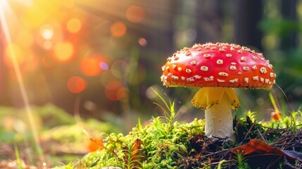 Red Mushroom in a Sunny Forest