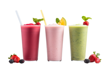 Colorful assorted fruit smoothies PNG with transparent background for food and beverage design projects and digital artworks